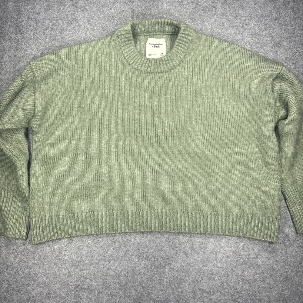Abercrombie & Fitch Womens medium Green Crewneck Knit Sweater Cotton Blend~crop~